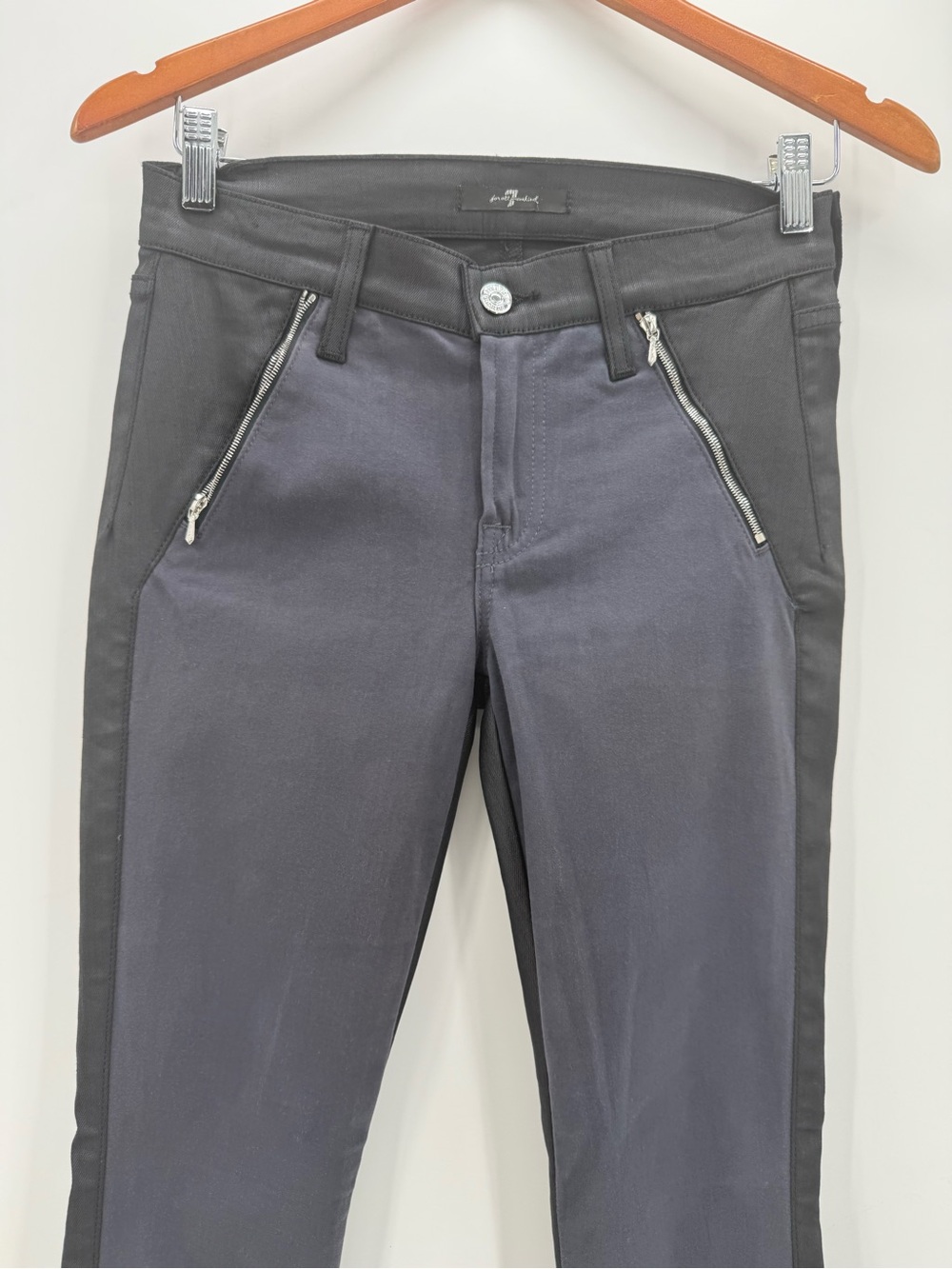 7 For All Mankind Gray/Black Jeggings Skinny Fit Zipper Detail Stretch Pants - Picture 11 of 13